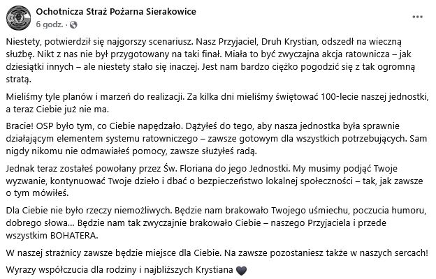 Pożegnanie zmarłego strażaka