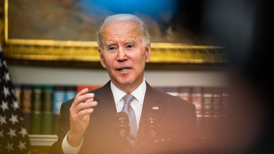 WASHINGTON, DC  April 21, 2022:President Joe Biden delivers remarks on the Russian invasion of Ukraine in the Roosevelt Room of the White House, Thursday April 21, 2022. (Photo by Demetrius Freeman/The Washington Post via Getty Images)