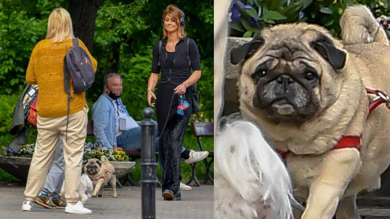 Katarzyna Skowrońska-Dolata na spacerze z pieskiem