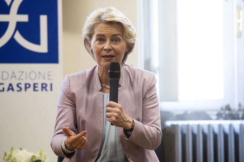 President of the European Commission and candidate of the European People's Party (EPP) Ursula von der Leyen, speaks during the meeting with the young people of Forza Italia party at the De Gasperi Foundation, in Rome, Italy, 13 May 2024. EPA/ANGELO CARCONI Dostawca: PAP/EPA.