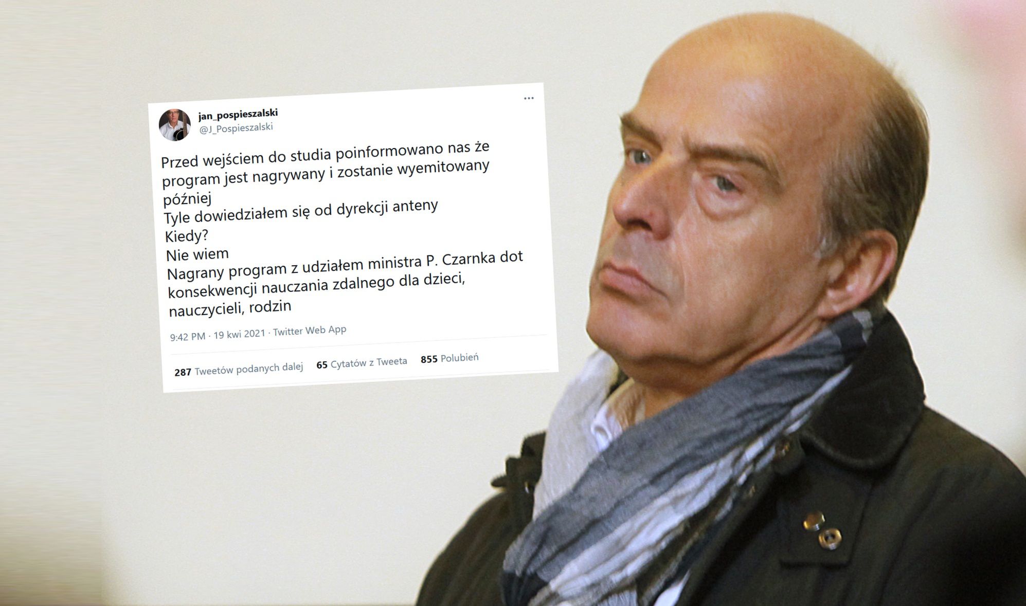 Jan Posieszalski nie kryje zaskoczenia. O wszystkim dowiedział się 5 min przed wejściem do studia