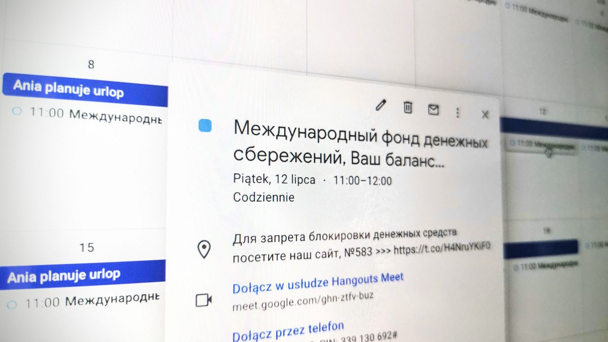 Oszustwo w kalendarzu Google. Scamerzy z Rosji chcą mój numer karty kredytowej