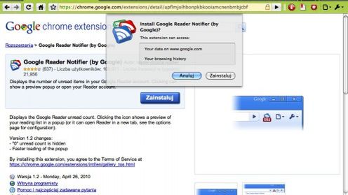 Powiadomienia Czytnika Google w przeglądarce Chrome 1