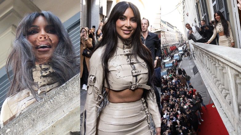 Spięta paskami Kim Kardashian buszuje we włoskim butiku  Dolce & Gabbana i przy okazji BLOKUJE całą ulicę (ZDJĘCIA)