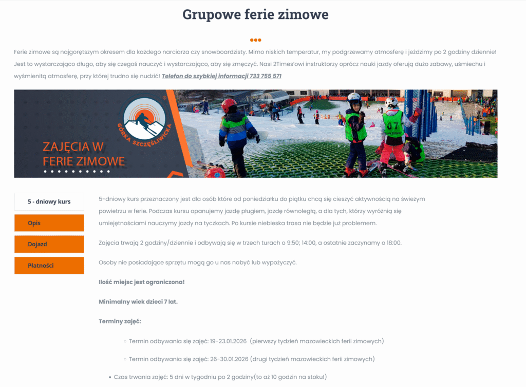 Dzieci w kolorowych kurtkach bawią się na stoku narciarskim, korzystając z różnych tras i sprzętu.