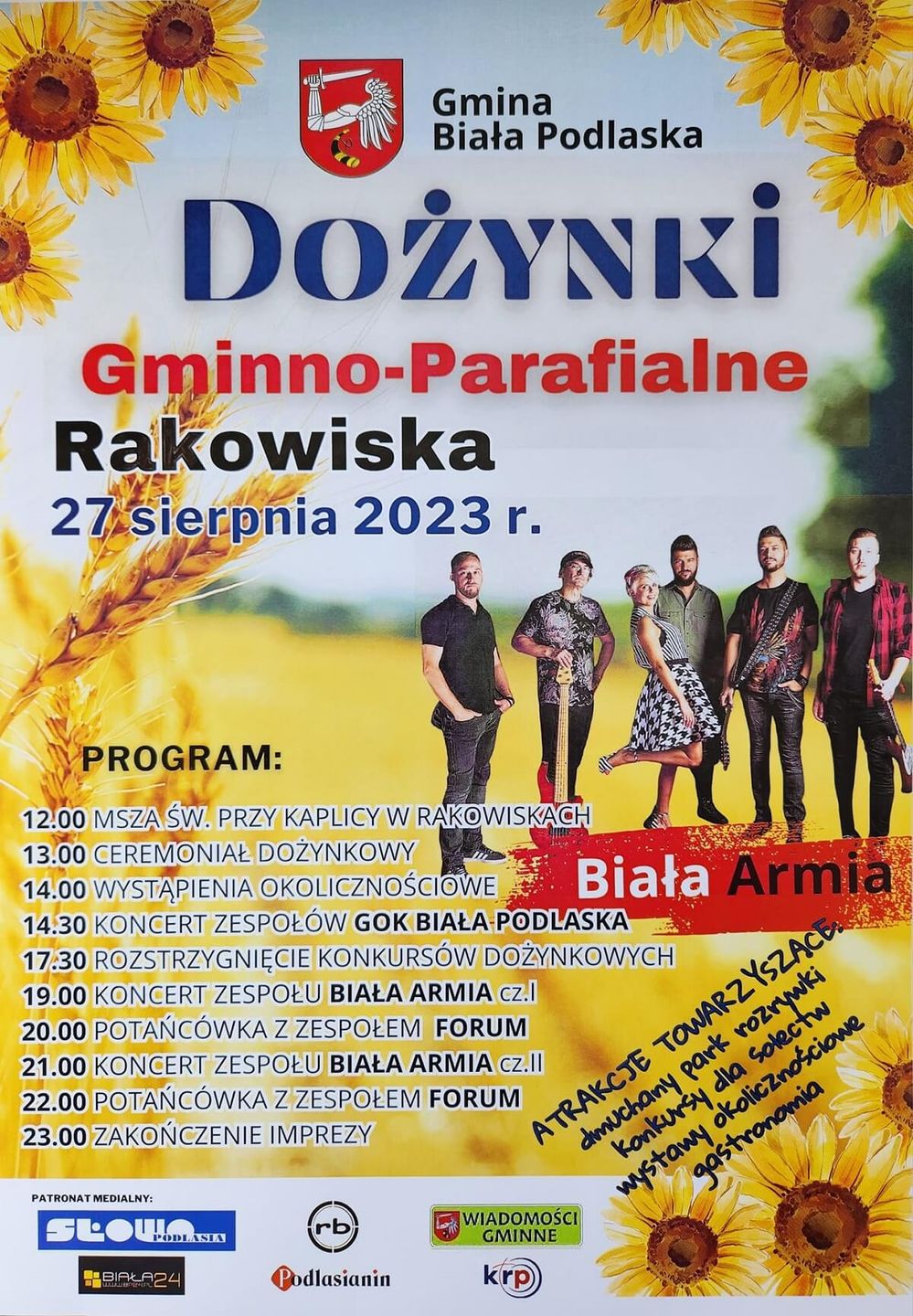 Dożynki w Rakowiskach 2023 - plakat, program wydarzenia