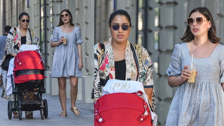 Klaudia Halejcio i Patricia Kazadi na spacerze z maleńką Nelą