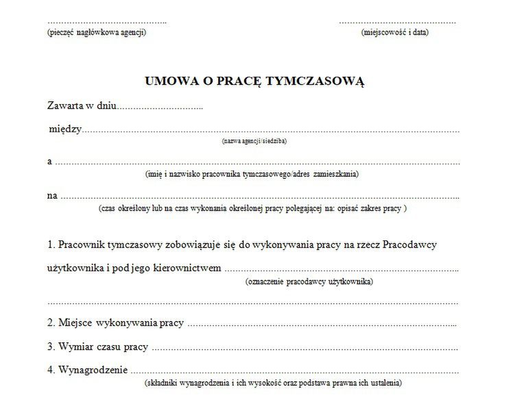 Wzór umowy o pracę do pobrania