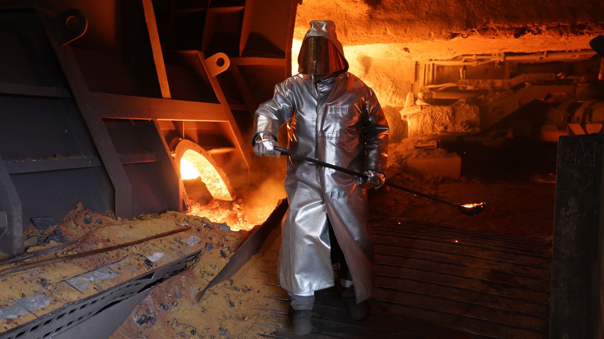Thyssenkrupp Steel Plant As Trump Tariffs Disrupt Global Markets
DUISBURG, GERMANY - APRIL 09: A worker dressed in a fire retardant coat takes a sample of molten iron for analysis at the blast furnace at the Thyssenkrupp steel plant on April 9, 2025 in Duisburg, Germany. The European steel sector is facing uncertainty due to global tariffs imposed by U.S. President Donald Trump. (Photo by Sean Gallup/Getty Images)
Sean Gallup