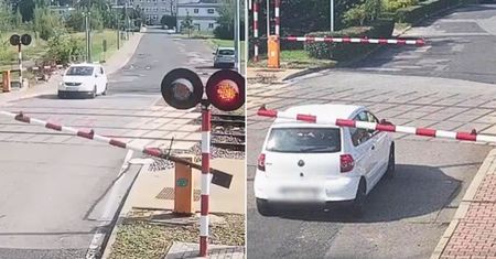 Utknęła między rogatkami. Nie wiedziała, co robić. Groźny moment na przejeździe