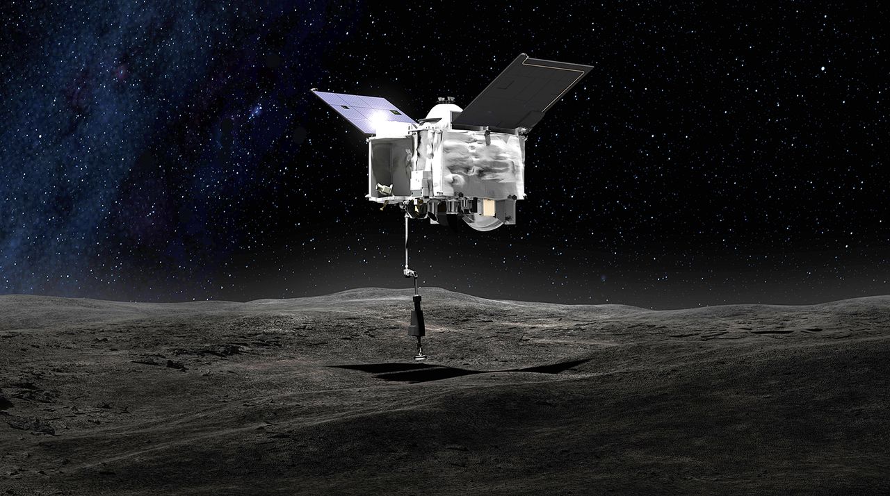 NASA probe collecting samples from asteroid Bennu (visualization)