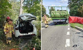 Tragiczny wypadek w Gostkowie. Tesla zderzyła się z ciągnikiem