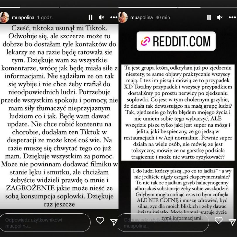 Influencerka ostrzega przed konsekwencjami zjedzenia grzyba
