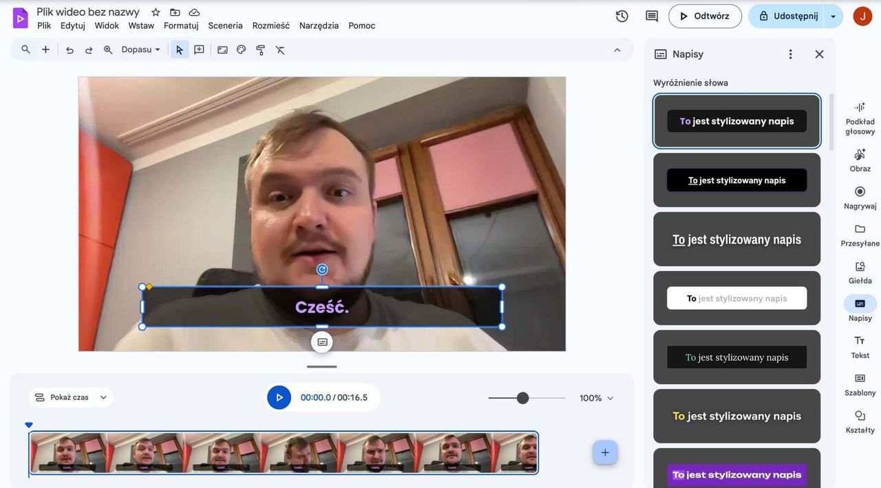 W Google Vids dodamy napisy do wideo