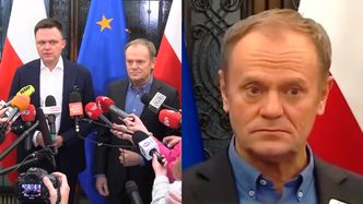 Szymon Hołownia zaskoczył doborem słów na konferencji. Reakcja Donalda Tuska hitem sieci. Tak zareagował na "INBĘ" (WIDEO)