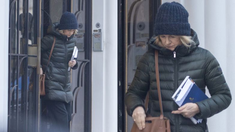 Posępna Grażyna Torbicka "przyłapana" przed starym mieszkaniem w Warszawie