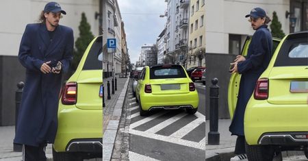 Michał Szpak ŁAMIE PRZEPISY, parkując w niedozwolonym miejscu limonkowego elektryka za ponad 200 tysięcy złotych (ZDJĘCIA)