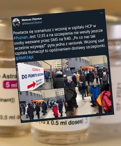 Poznań. Kolejka ludzi do szczepienia przed szpitalem HCP