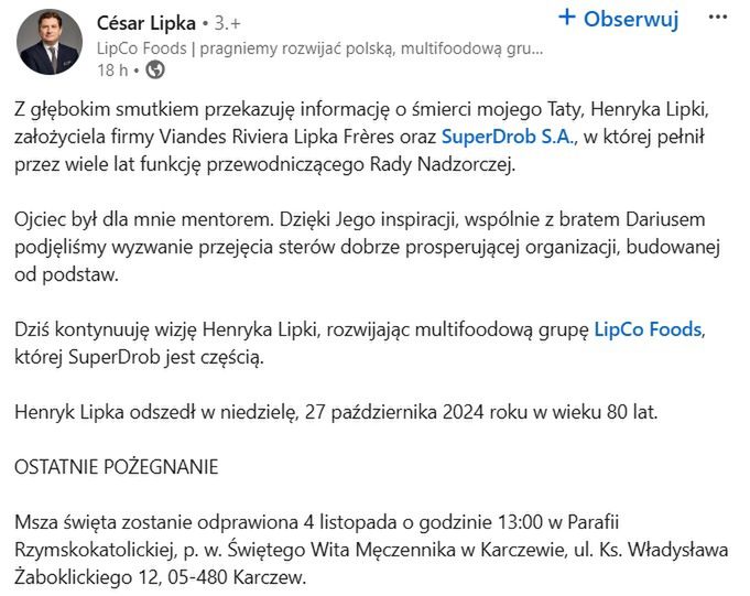 Nie żyje Henryk Lipka