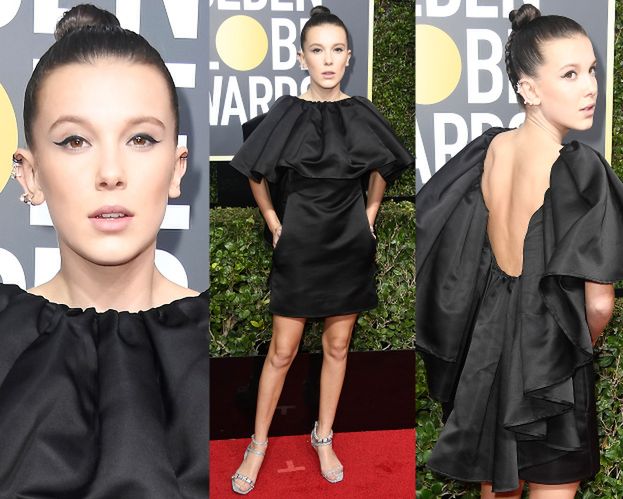Poważna Millie Bobby Brown w kusej sukience