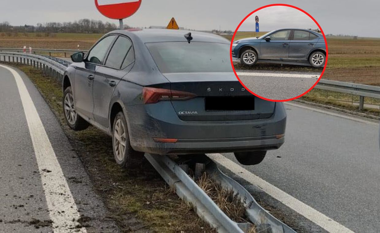 Auto zawisło na barierkach