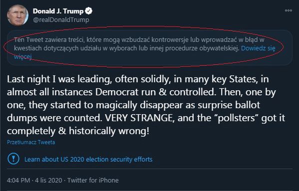Wiadomości Trumpa oznaczono jako "potencjalnie wprowadzące w błąd"