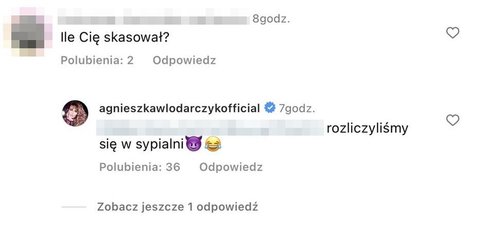 Agnieszka Włodarczyk odpowiada na instagramowy komentarz
