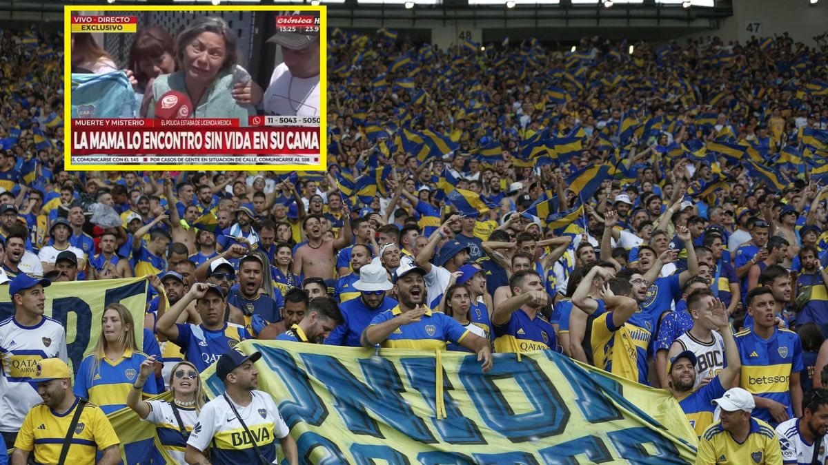 Na zdjęciu: kibice Boca Juniors, w ramce zapłakana matka zmarłego fana