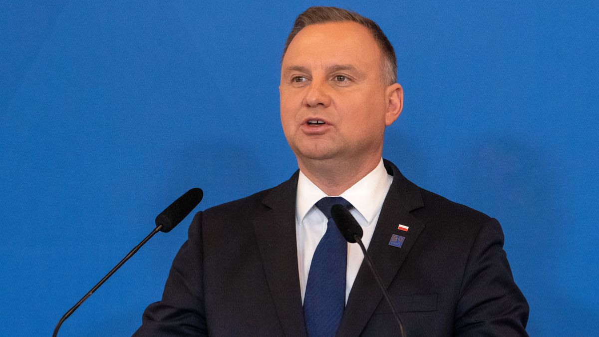 Andrzej Duda, Poland's president, during a news conference with Romania's President Klaus Iohannis following the Bucharest 9 Summit at the Cotroceni Palace in Bucharest, Romania, on Friday, June 10, 2022. The Bucharest 9 Format was launched by Iohannis and Duda, and includes NATO member states from the Eastern Europe: Bulgaria, Czech Republic, Estonia, Hungary, Latvia, Lithuania, Poland, Romania and Slovakia. Photographer: Andrei Pungovschi/Bloomberg via Getty Images