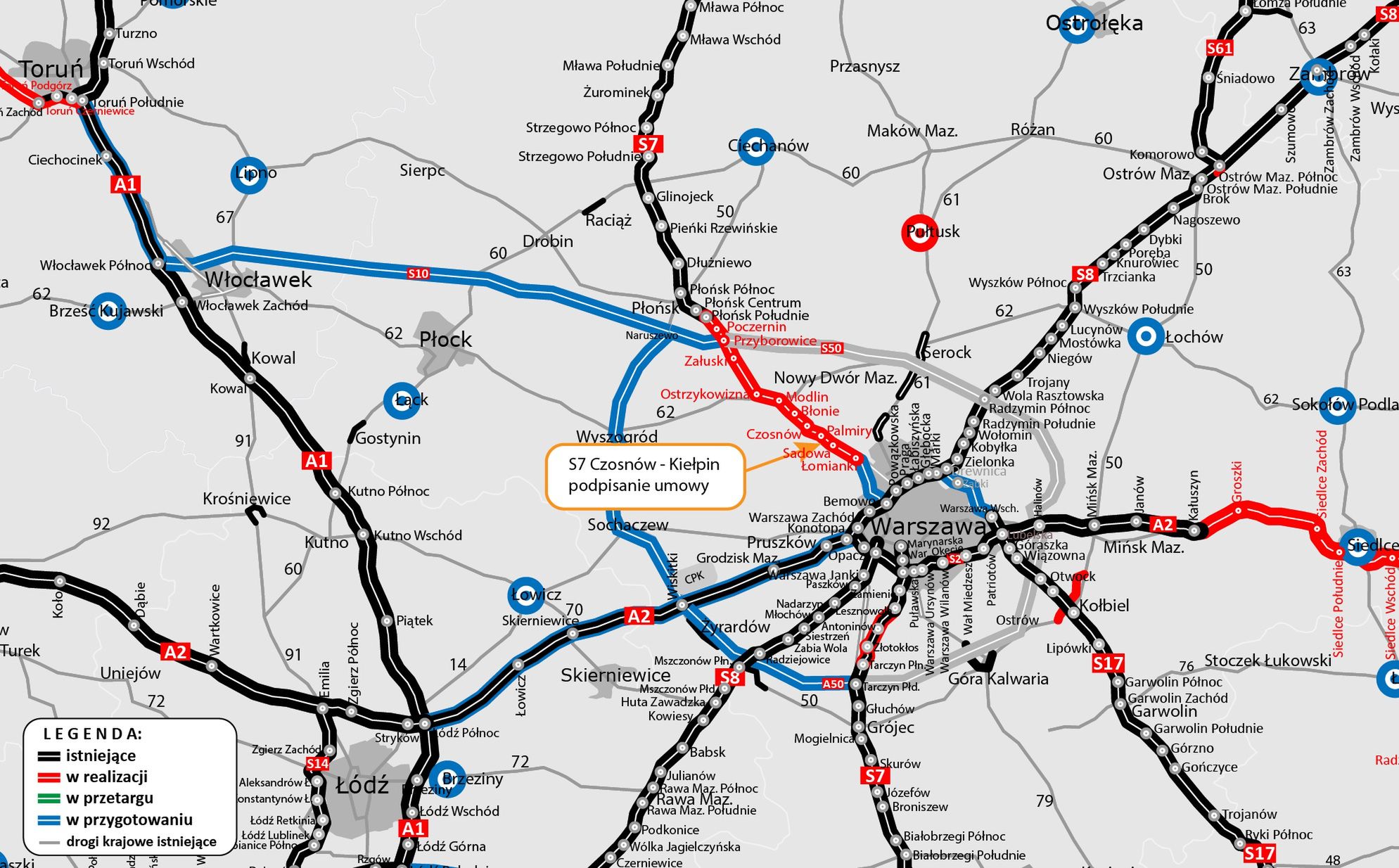 Kierowcy muszą być przygotowani na utrudnienia na DK7 pomiędzy Czosnowem a Kiełpinem