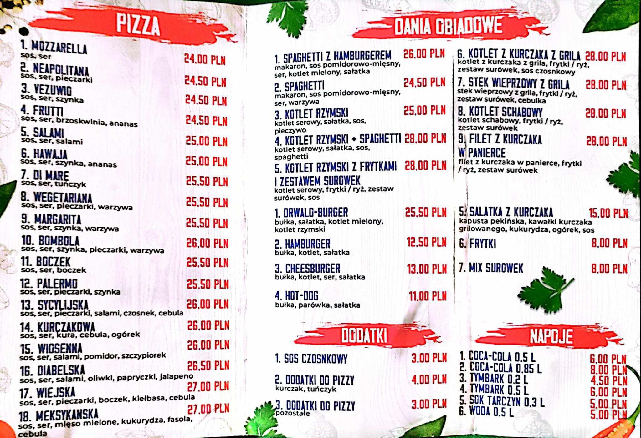 Menu w "Bomboli" wyświetlone jest na telebimie. 