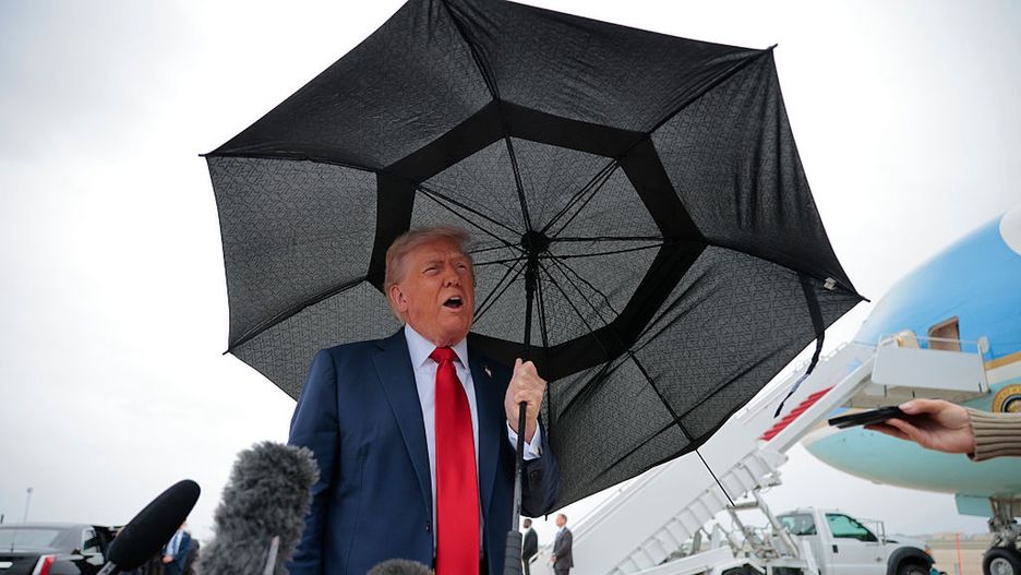 President Trump Departs Washington For Mideast Trip
JOINT BASE ANDREWS, MARYLAND - OCTOBER 12: U.S. President Donald Trump speaks to the press before boarding Air Force One for a trip to the Middle East on October 12, 2025 at Joint Base Andrews, Maryland. President Trump will address the Israeli Knesset in Jerusalem on Monday, followed by a "Gaza Peace Summit" in Sharm El-Sheikh, Egypt, after helping broker a ceasefire between Israel and Hamas. (Photo by Chip Somodevilla/Getty Images)
Chip Somodevilla