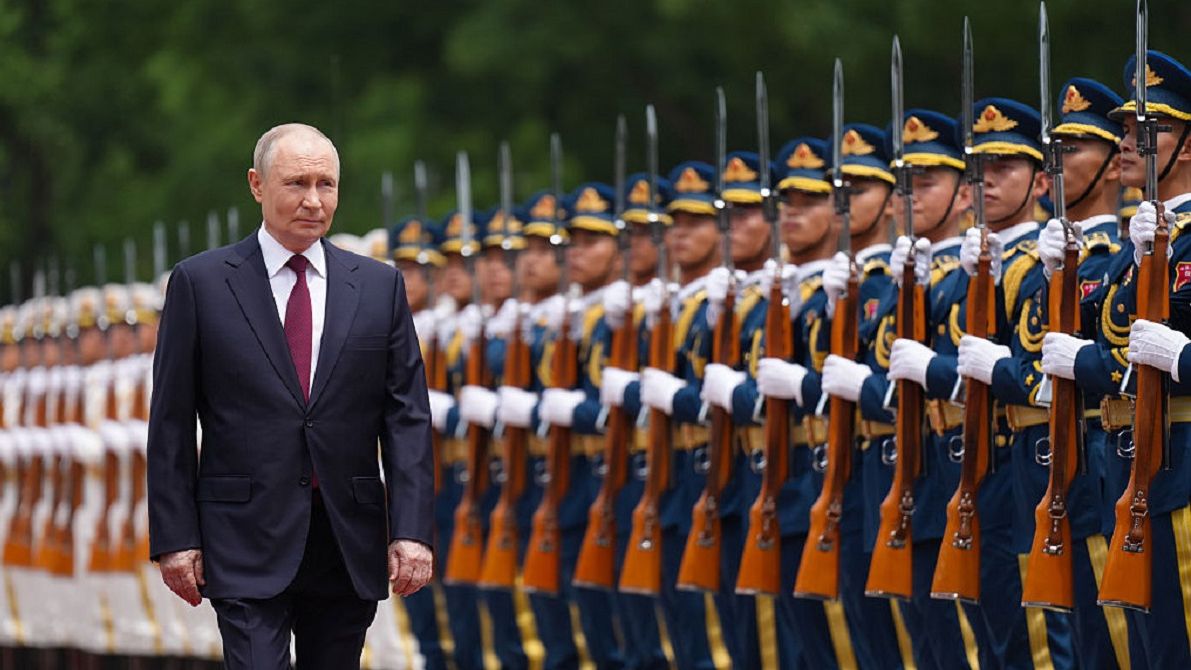Chinese President Xi Jinping Holds Welcome Ceremony For Vladimir PutinBEIJING, CHINA - MAY 20: Russian President Vladimir Putin reviews Chinese honor guards on May 20, 2026 in Beijing, China. Chinese President Xi Jinping held a welcome ceremony on the morning of May 20 outside the Great Hall of the People in central Beijing for Russian President Vladimir Putin, who is on a state visit to China. (Photo by VCG/VCG via Getty Images)VCGwelcome ceremony, news, bestof, china, topix