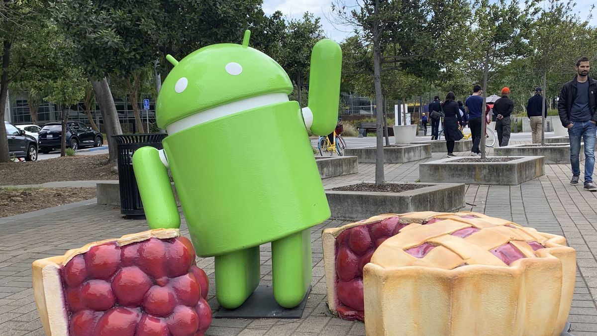 Photo taken in May 2019 shows a statue of Google LLC's Android mascot at the company's headquarters in Mountain View, California