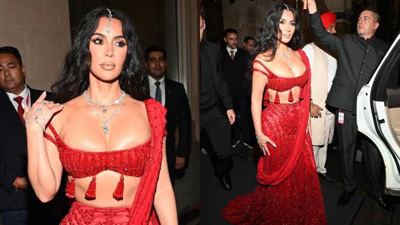 Kim Kardashian w seksownej czerwieni i kusym topie czarowała gości na ślubie indyjskiego magnata