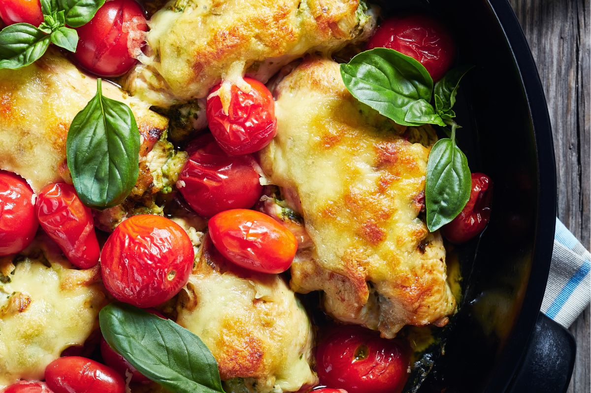 Baked chicken breast fillet with a few ingredients. A perfect dinner idea.