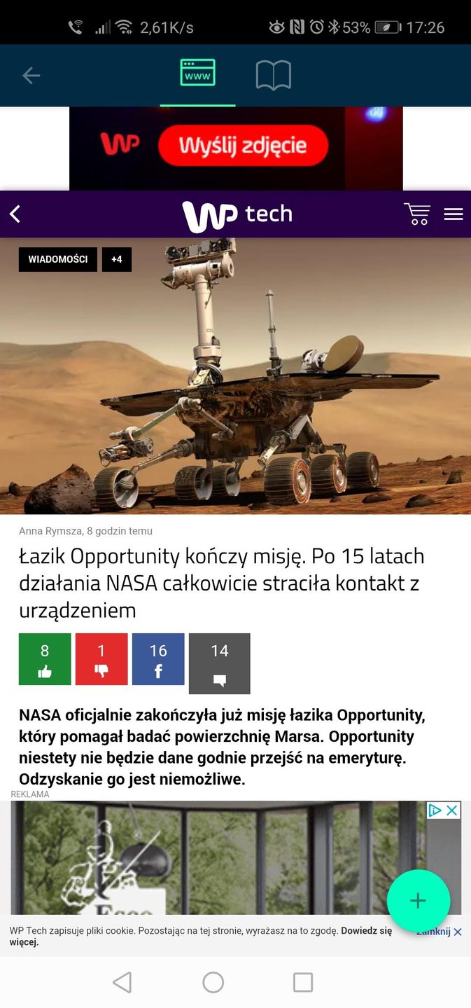Artykuł otwarty w widoku strony we wbudowanej przeglądarce Squid
