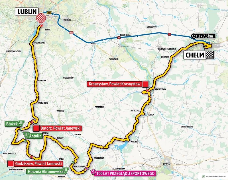 Tour de Pologne Lublin - Chełm - pierwszy etap, trasa, mapa