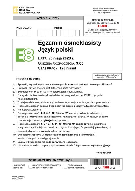 Egzamin ósmoklasisty 2023. Język polski. Arkusz CKE