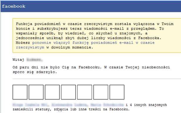 Mail wysłany do użytkowników Facebooka