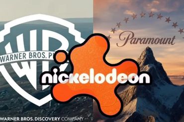Logo Nickelodeon na tle wytwórni Warner Bros. i Paramount