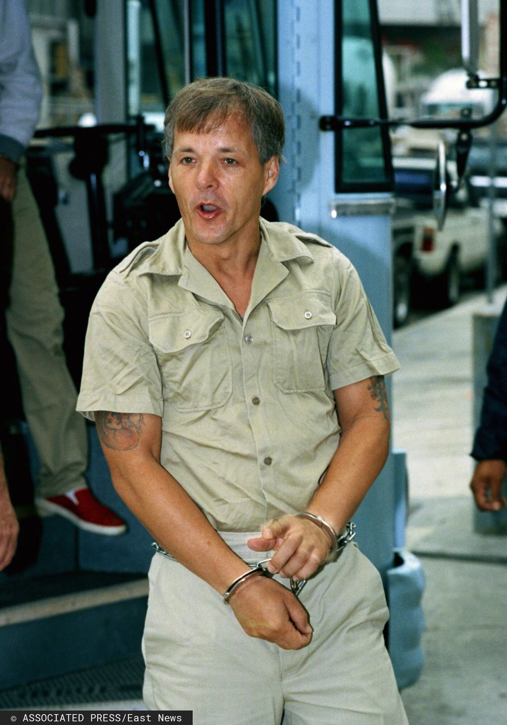 AP Historical Hard Drive 2008Austrian autor Jack Unterweger shouts at newsmen upon his arrival at federal court in Miami Wednesday, March 4, 1992. Unterwegger is scheduled to appear before a judge on an extradition proceeding. Austrian authorities want him returned to face charges in the deaths of two prostitutes.(AP Photo/Bill Cooke)Bill Cooke