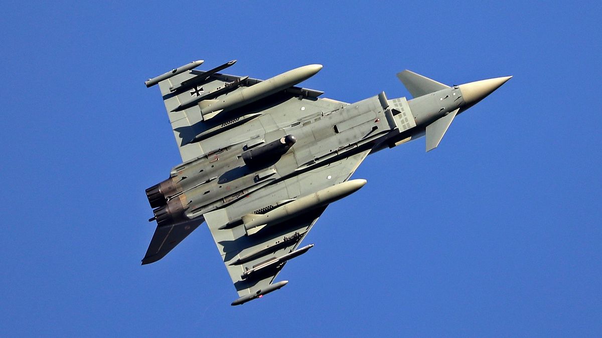 A Eurofighter EF-2000 Typhoon of the Luftwaffe (German Air Force) participates in the Tactical Leadership Programme in Albacete, Spain, on November 21, 2024. (Photo by Joan Valls/Urbanandsport /NurPhoto via Getty Images)