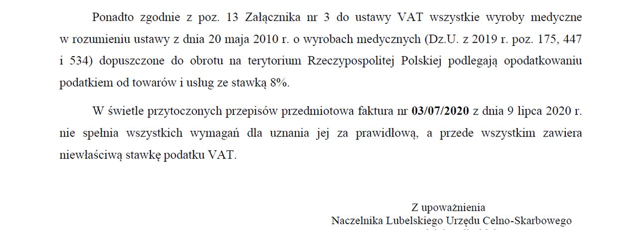 Fragment pisma Naczelnika Lubelskiej Izby Celno-Skarbowej