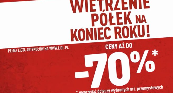 Lidl reklamuje promocję „Wietrzenie półek na koniec roku” (wideo)