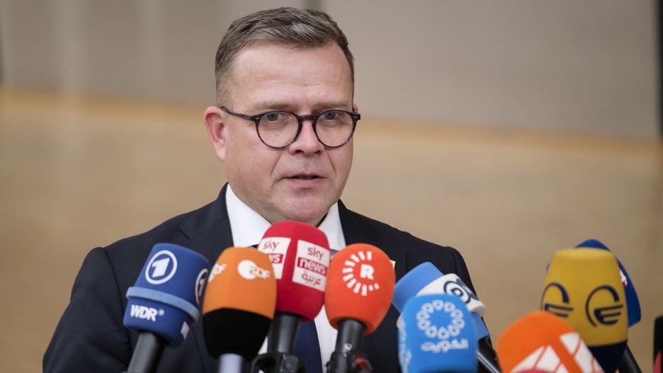 BRUSSELS, BELGIUM - OCTOBER 26: Finish Prime Minister Petteri Orpo is talking to media prior an EU Summit on October 26, 2023 in Brussels, Belgium. After days spent deliberating on the language in their statement in support of both Israel's right to defend as well as raising concern for Palestinian civilians in Gaza, the EU leaders are set to push for humanitarian aid corridors into besieged Gaza. On October 7, Hamas launched a deadly attack in southern Israel that sparked a retaliatory siege of Gaza. (Photo by Thierry Monasse/Getty Images)
