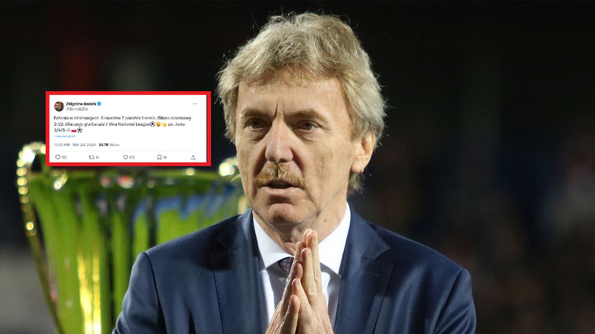 Na zdjęciu Zbigniew Boniek. W ramce jego wpis w serwisie X