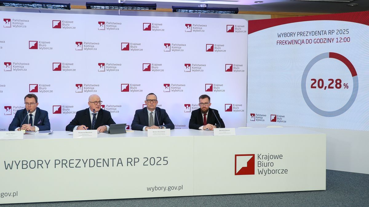 Konrad Sk�adowski, Rafa� Tkacz, Sylwester Marciniak, Arkadiusz Pikulik
Warszawa, 18.05.2025. Wybory prezydenta RP - I tura. Zast�pca Przewodnicz�cego PKW Konrad Sk�adowski (2P), sekretarz PKW Rafa� Tkacz (L), przewodnicz�cy Pa�stwowej Komisji Wyborczej Sylwester Marciniak (2L) oraz cz�onek PKW Arkadiusz Pikulik (P) na II konferencji PKW, 18 bm. w Warszawie. Trwa g�osowanie w I turze wybor�w prezydenta RP. Do jego zako�czenia obowi�zuje cisza wyborcza. (aldg) PAP/Pawe� Supernak
Pawe� Supernak
g�osowanie, I, I tura, konferencja, pa�stwowa komisja wyborcza, pierwsza, pkw, prezydenckie, prezydenta rp, wybory