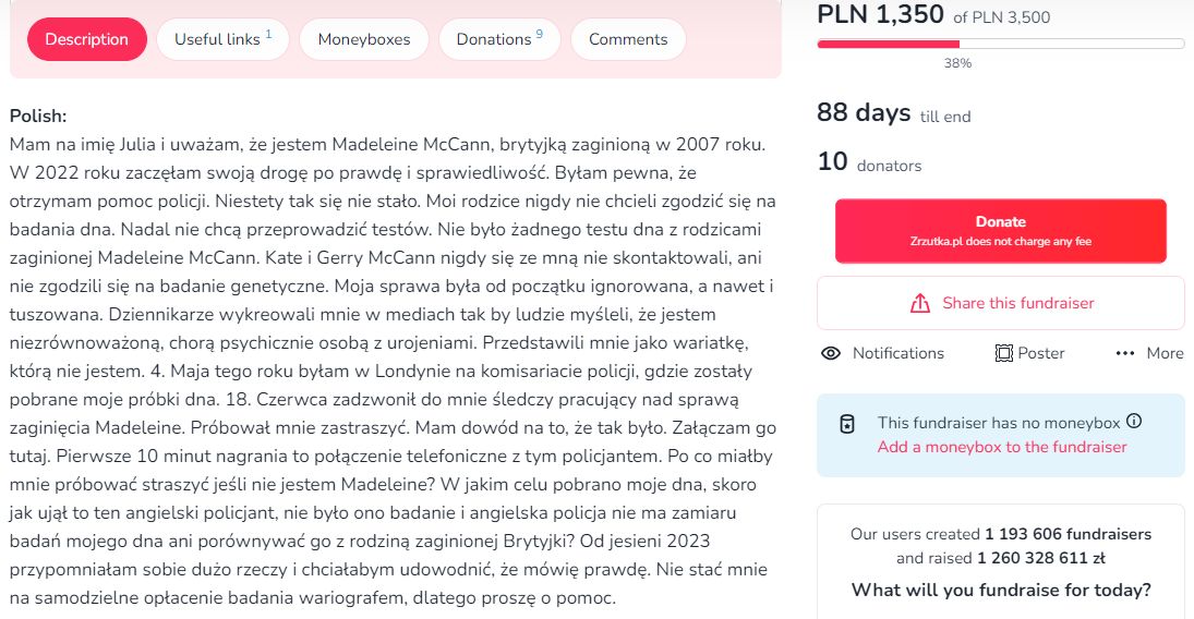 "Polska Madeleine McCann" uruchomiła zbiórkę pieniędzy
