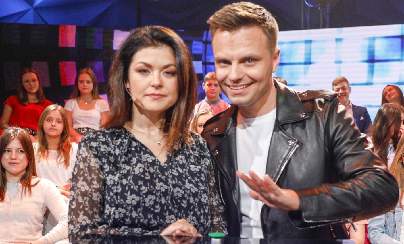 Marcin Hakiel i Katarzyna Cichopek na plan programu "Jaka to melodia?", październik 2019
